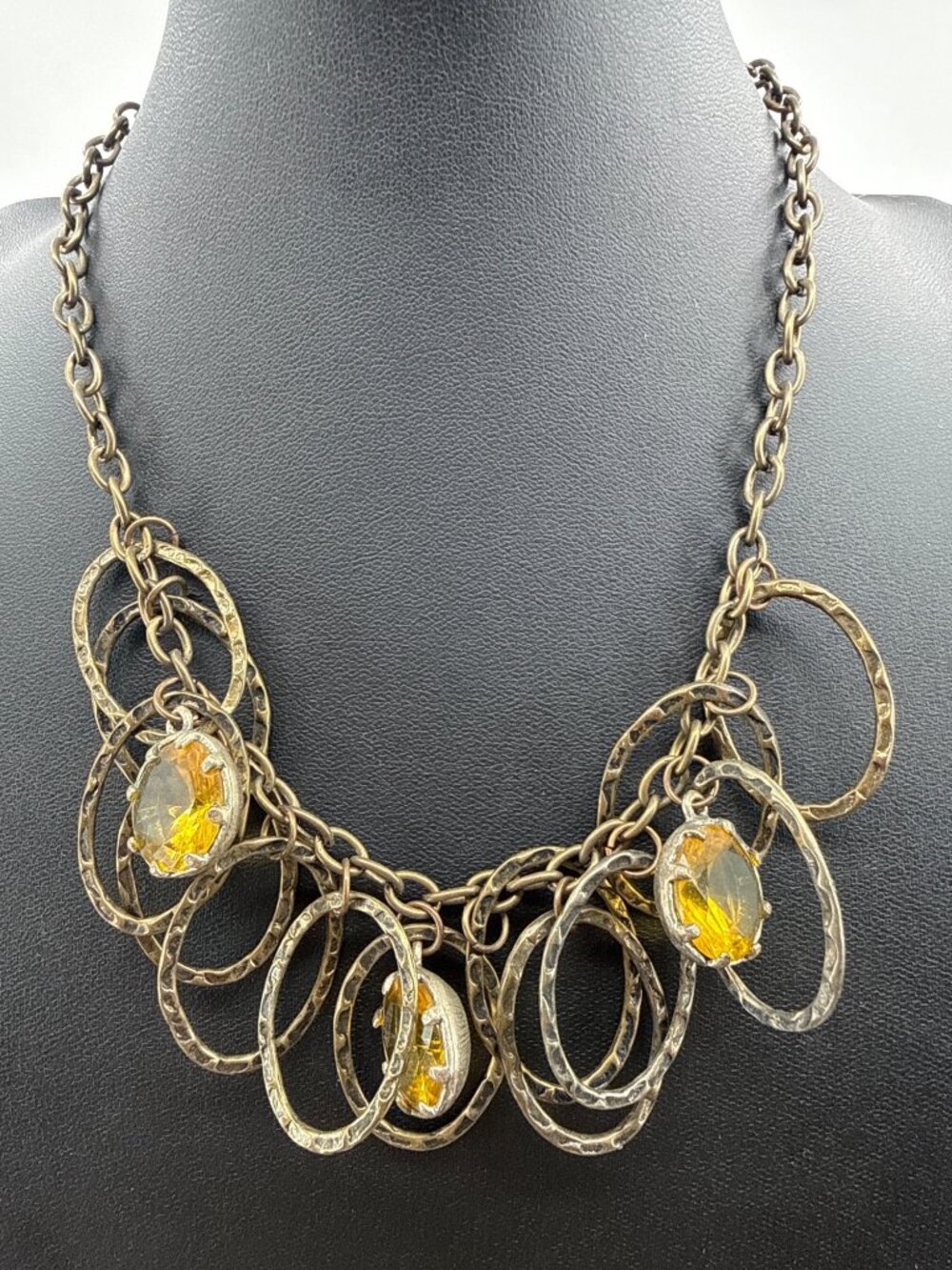 American Eagle Bronze Bling Rings Statement Necklace Amber Yellow Stone Boho Got